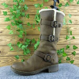 Born Tawny Women Shearling Style Boots Brown Leather Zip Size 8 Medium